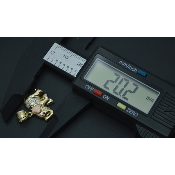 Real 10K Solid Tri-Color Gold Shiny Pink Eyes Elephant CZ Charm Pendant 2.7grams - Picture 6 of 8